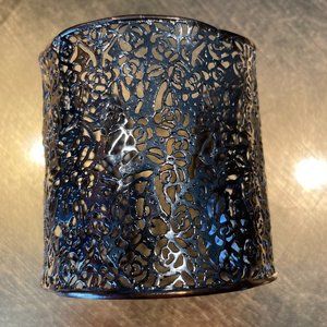 Wide 3" Silver Tone Metal Filagree Cuff Bracelet